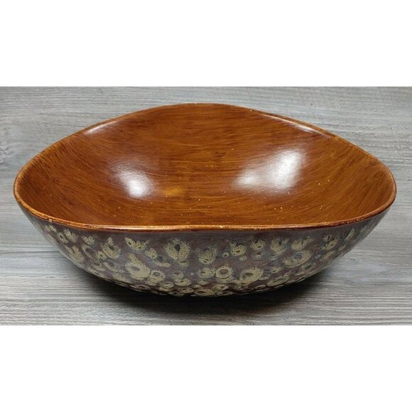 Glazed Ceramic Bowl Oval Swoop Shape Hand Painted Decorative Dish Raised Dots - Picture 7 of 12